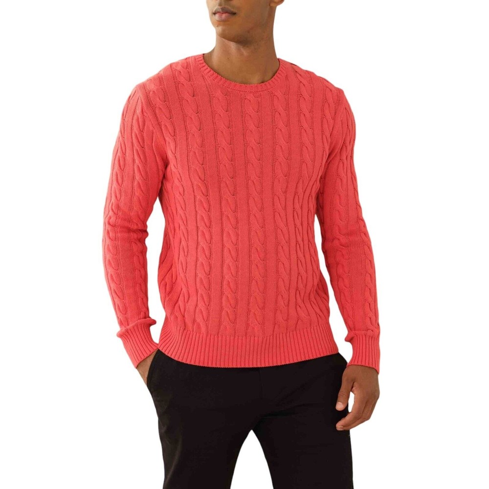 MAGASCHONI Mens Red Cable Knit Crew Red Sweater Size Large NWT